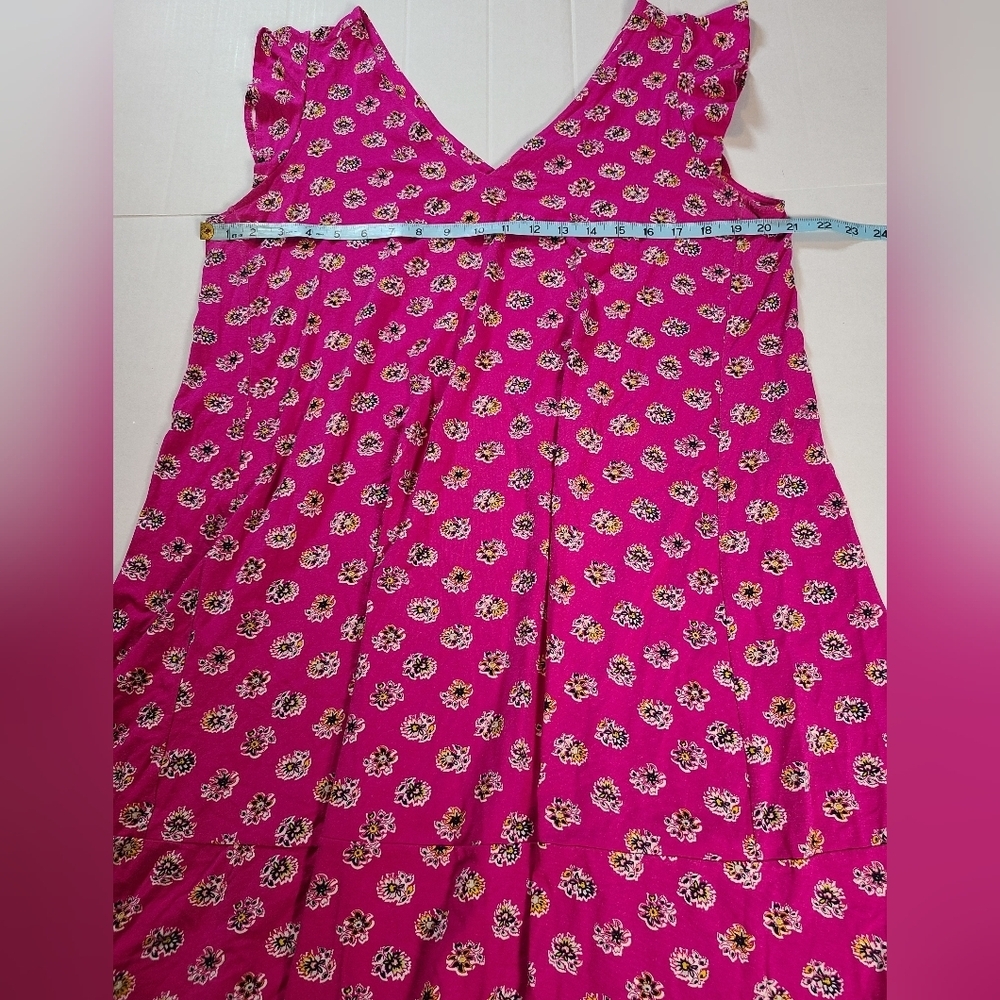 LOFT Hot Pink Floral V-Neck Midi Comfy Swing Dress EUC Plus Size 14 - Picture 8 of 10